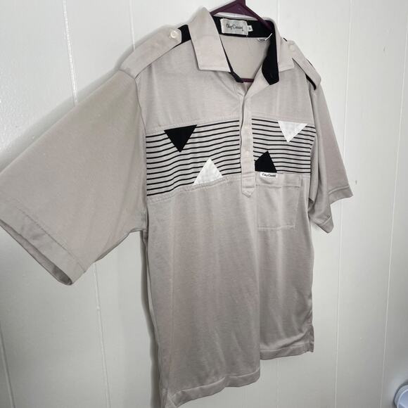 Vintage Oleg Cassini Geometric Polo Shirt L Y2K 90s Retro Gray Streetwear - Picture 3 of 8